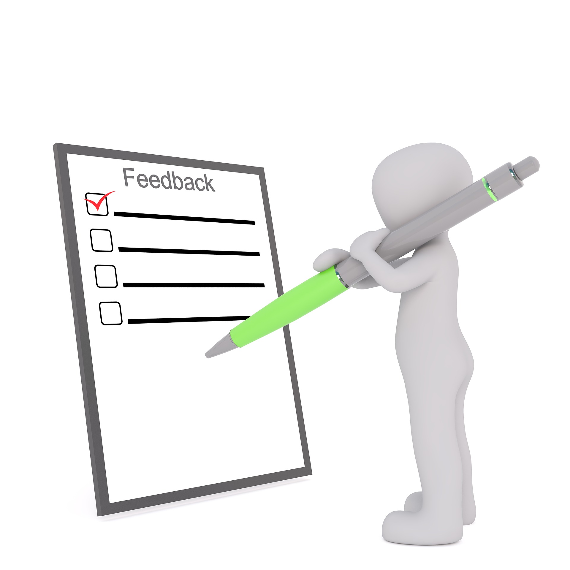 character with a big feedback checklist