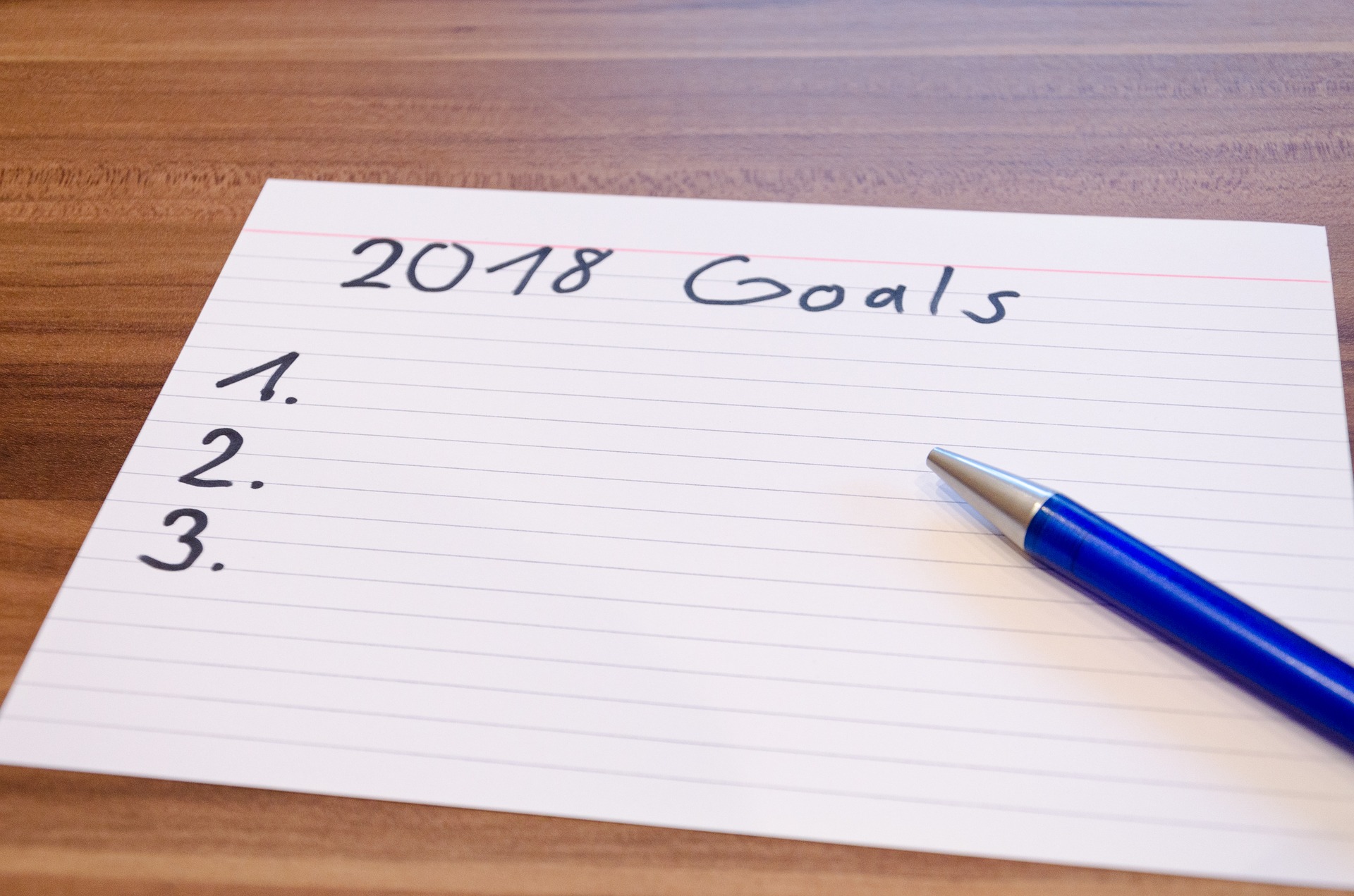 index card with 2018 goals
